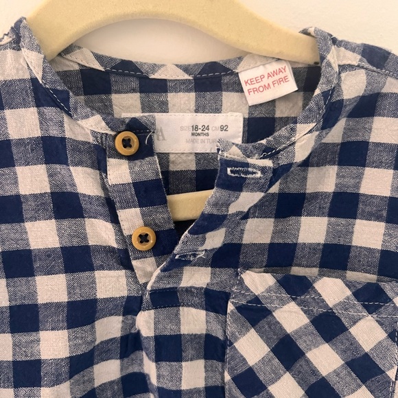 Zara gingham boys short sleeve shirt size 18-24mo - Picture 3 of 4